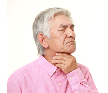 A man holding his throat from granuloma pain-SL Hunter Speechworks